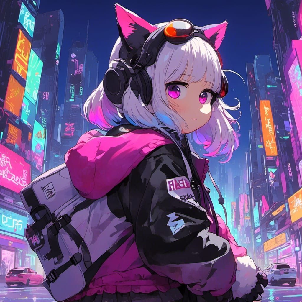 Cyberpunk Cat in Neon City: Graffiti Art
