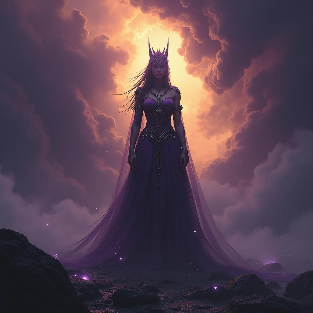 Regal Woman in Mystical Storm: Dark Fantasy Art