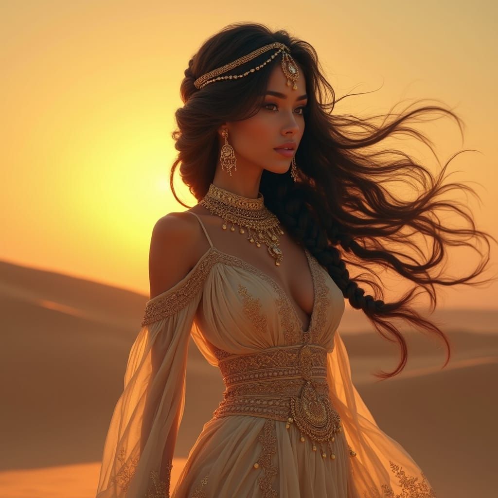 Elegant Arabic Woman in Sunset Splendor