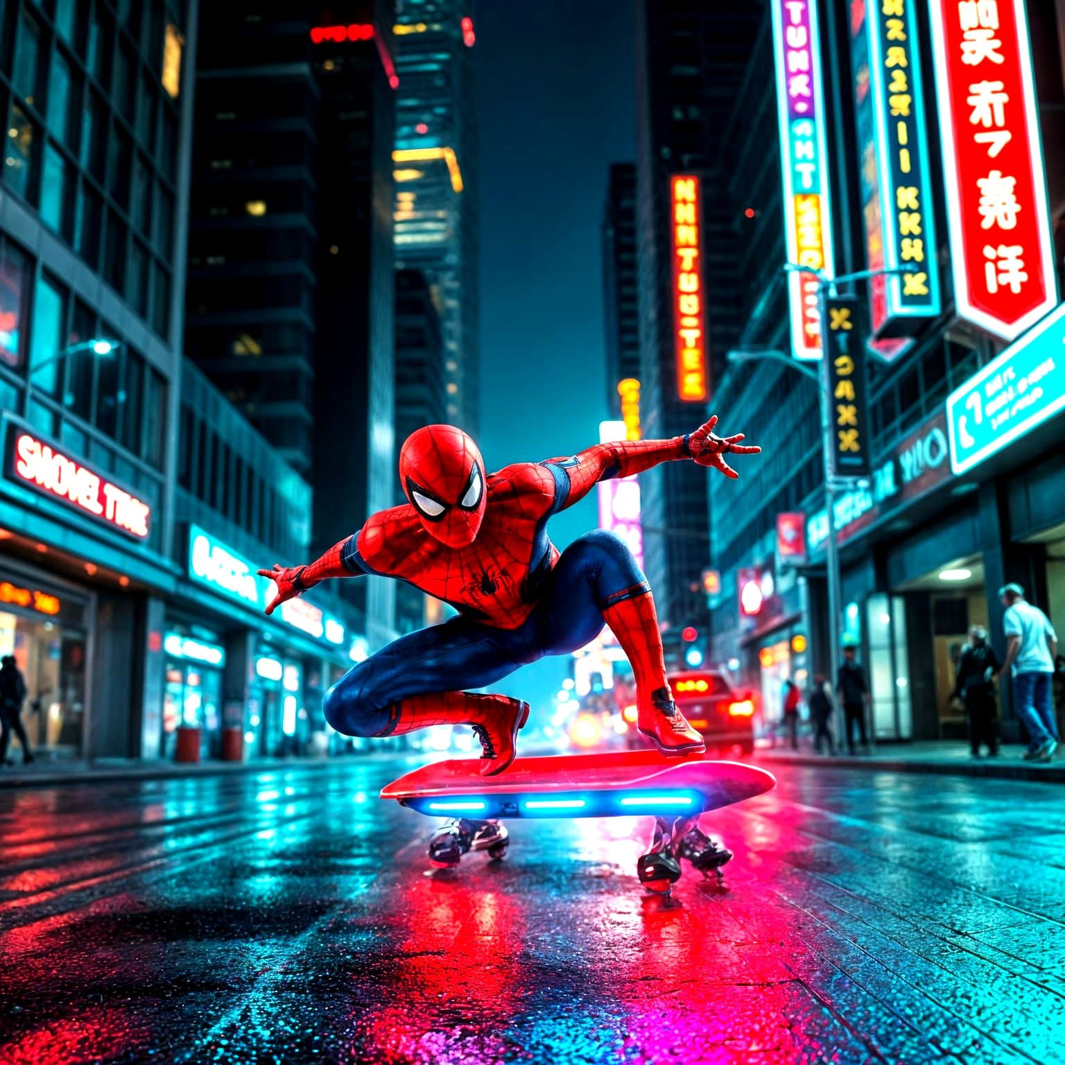 Spider-Man Skates: Detailed Neon Action Portrait