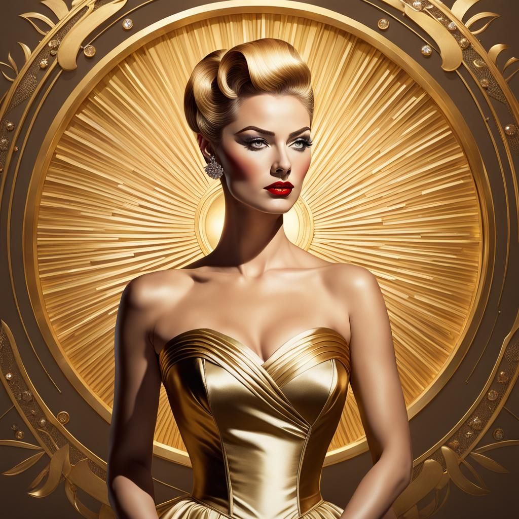 Golden Age Glamour: 1950s Gold Ball Gown Portrait