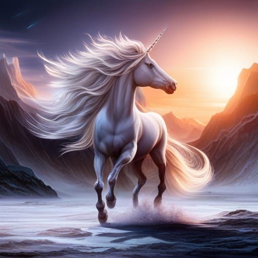 Crystal Unicorn in Magical Landscape: Digital Matte Painting