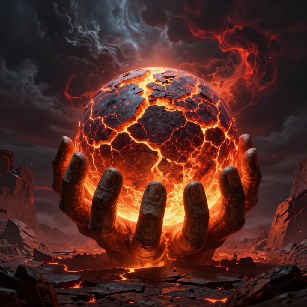 Cosmic Stone Hands Cradle Glowing Planet