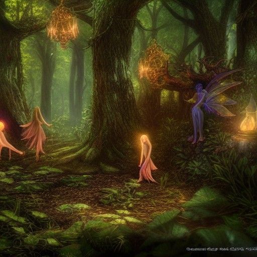 Fantasy Forest Fairy Ritual in Detailed Matte Painting