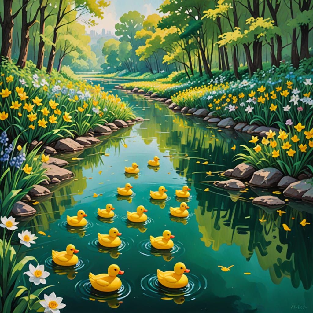 Vibrant Impressionist Masterpiece of Yellow Rubber Ducks on ...