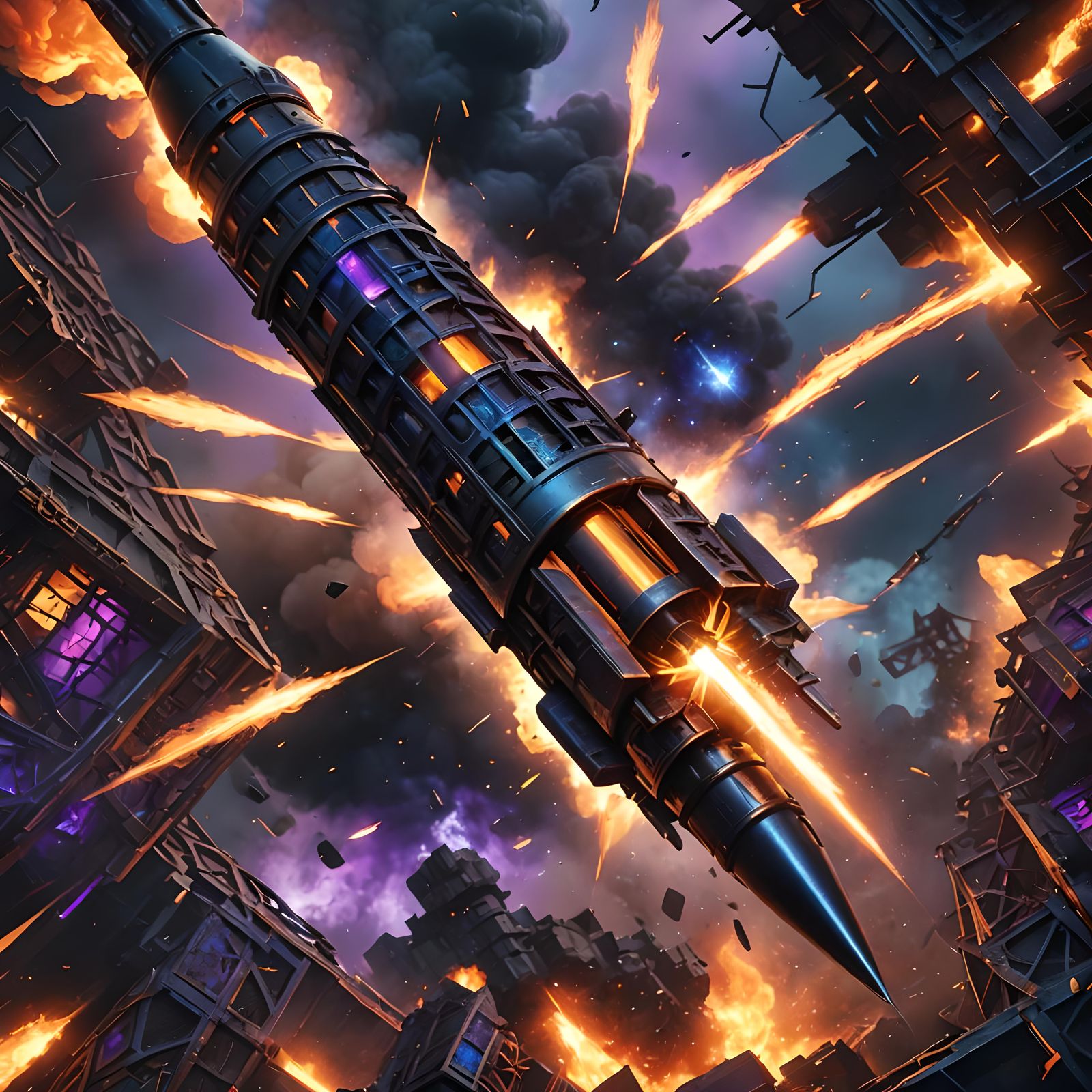 Black Lattice Missile Approaching: Detailed Matte Painting