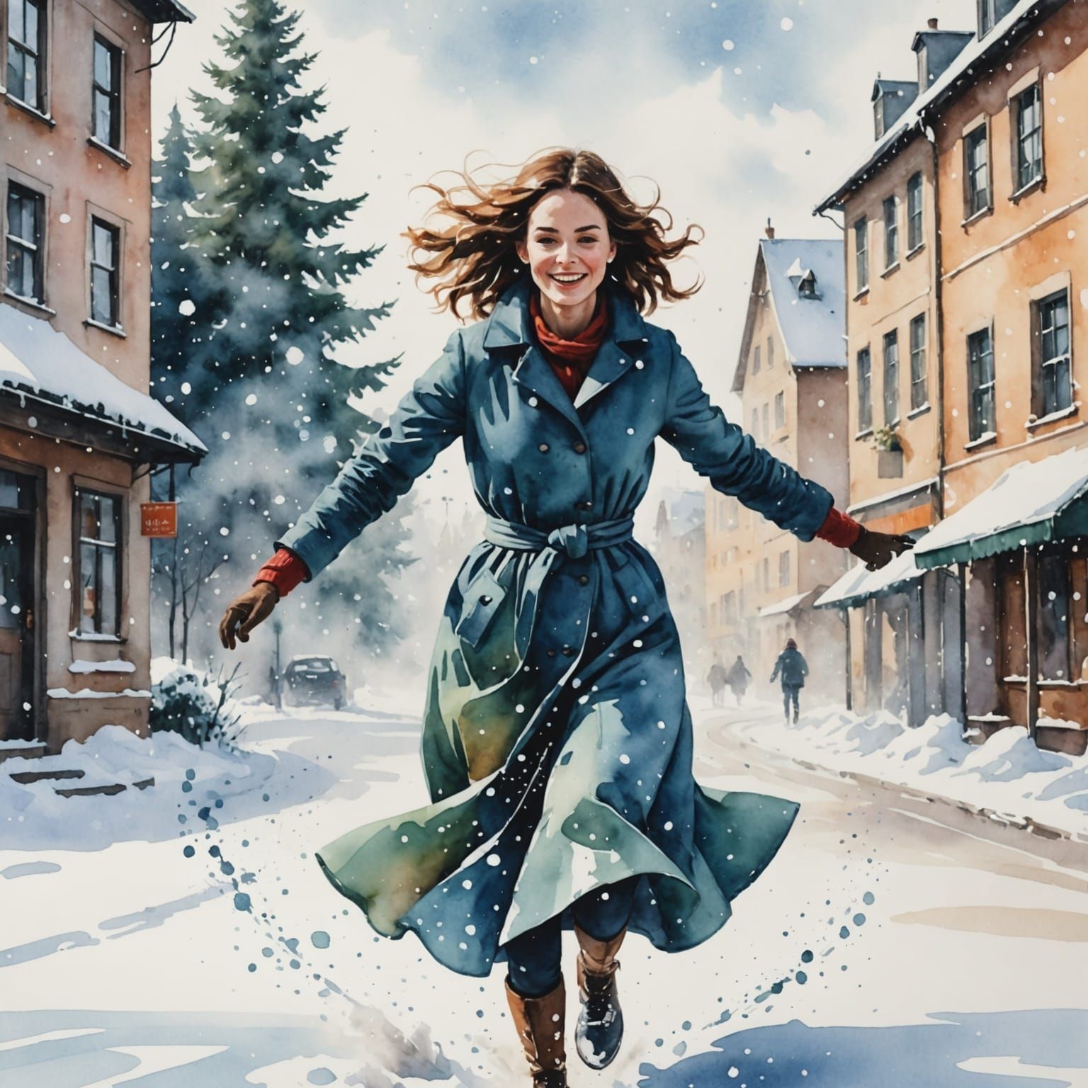 Serene Watercolor Winter Scene