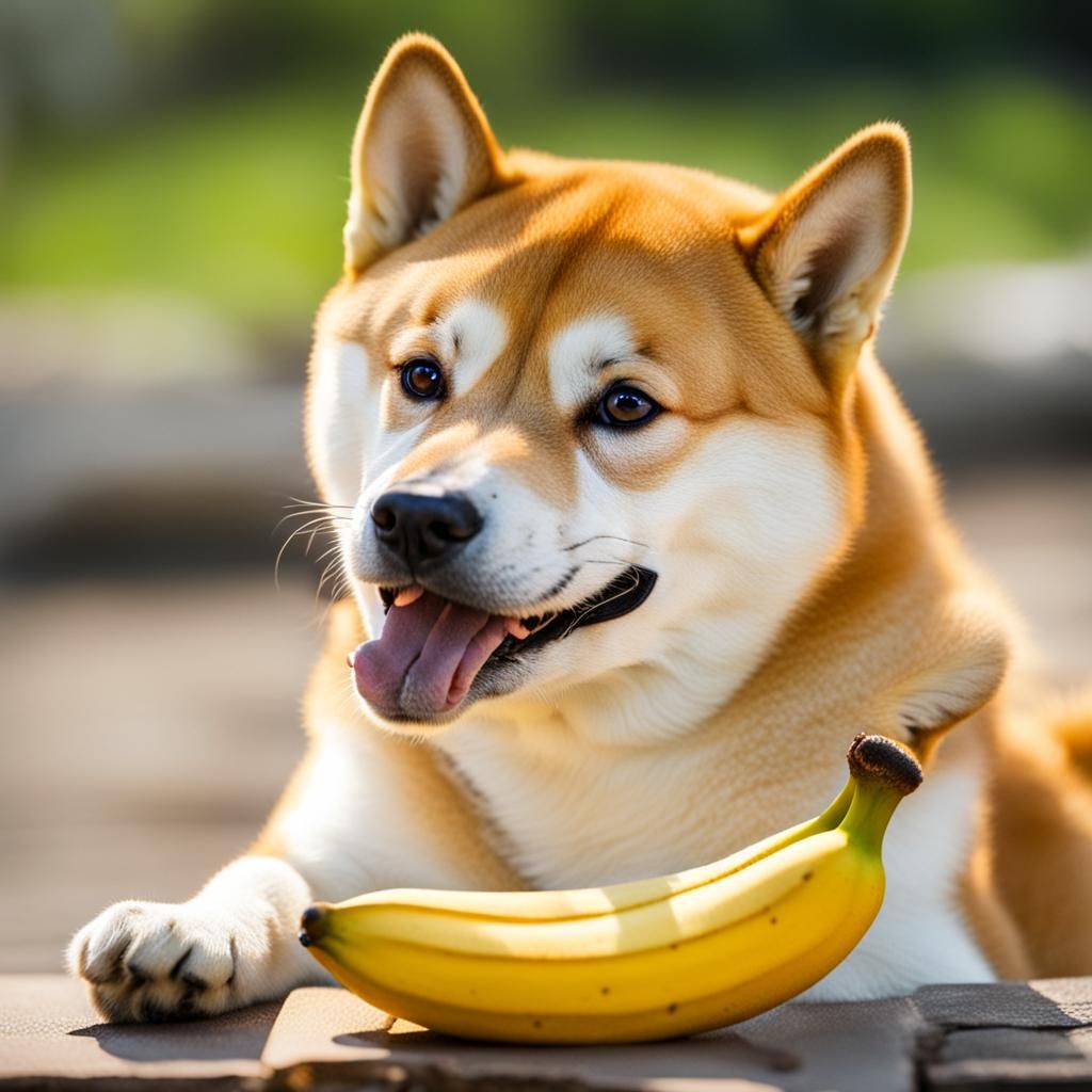Shiba Inu Enjoys a Banana