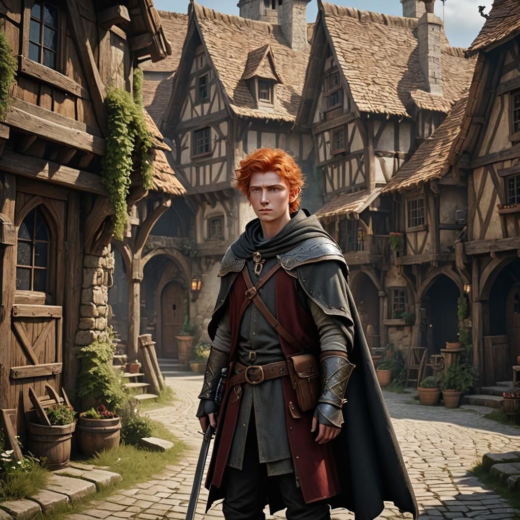 Medieval Ranger in Fantasy Village Concept Art