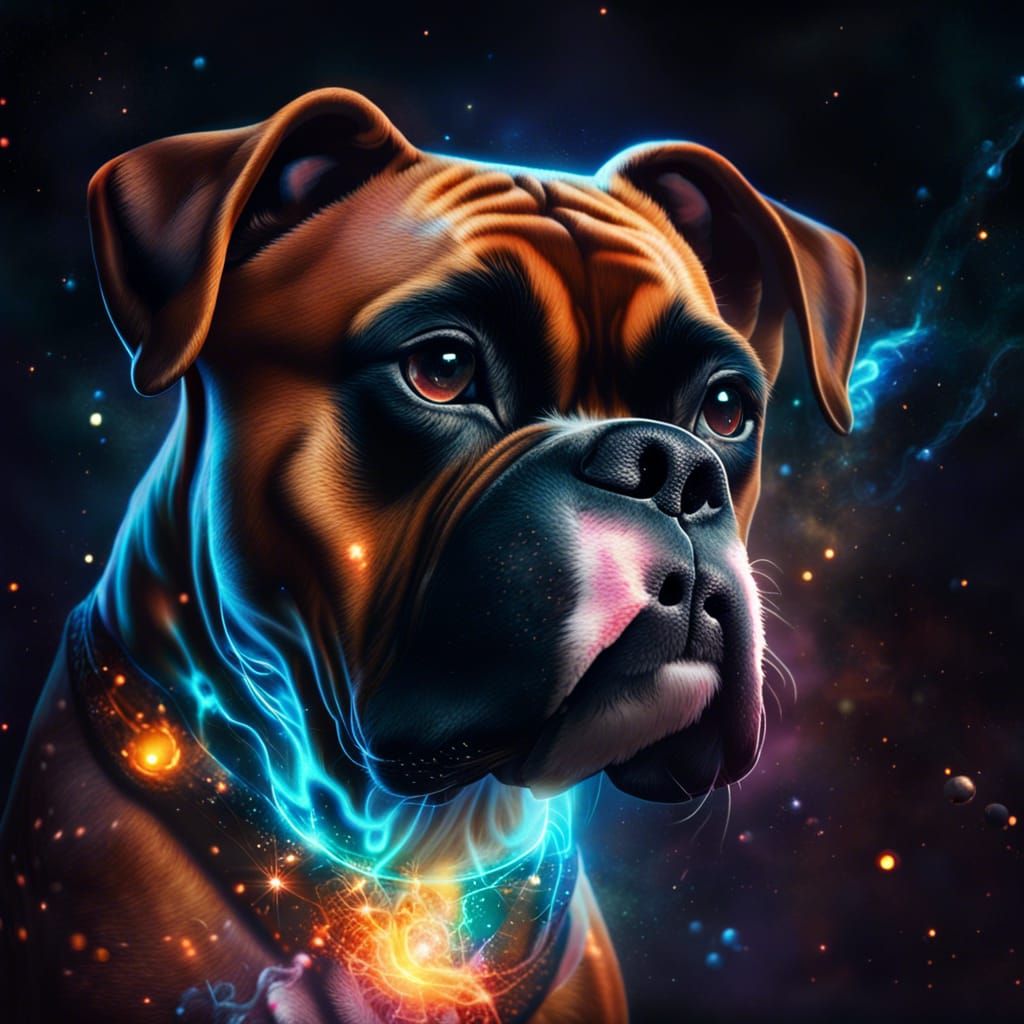 Hyper Realistic Boxer Dog with Cosmic Energy