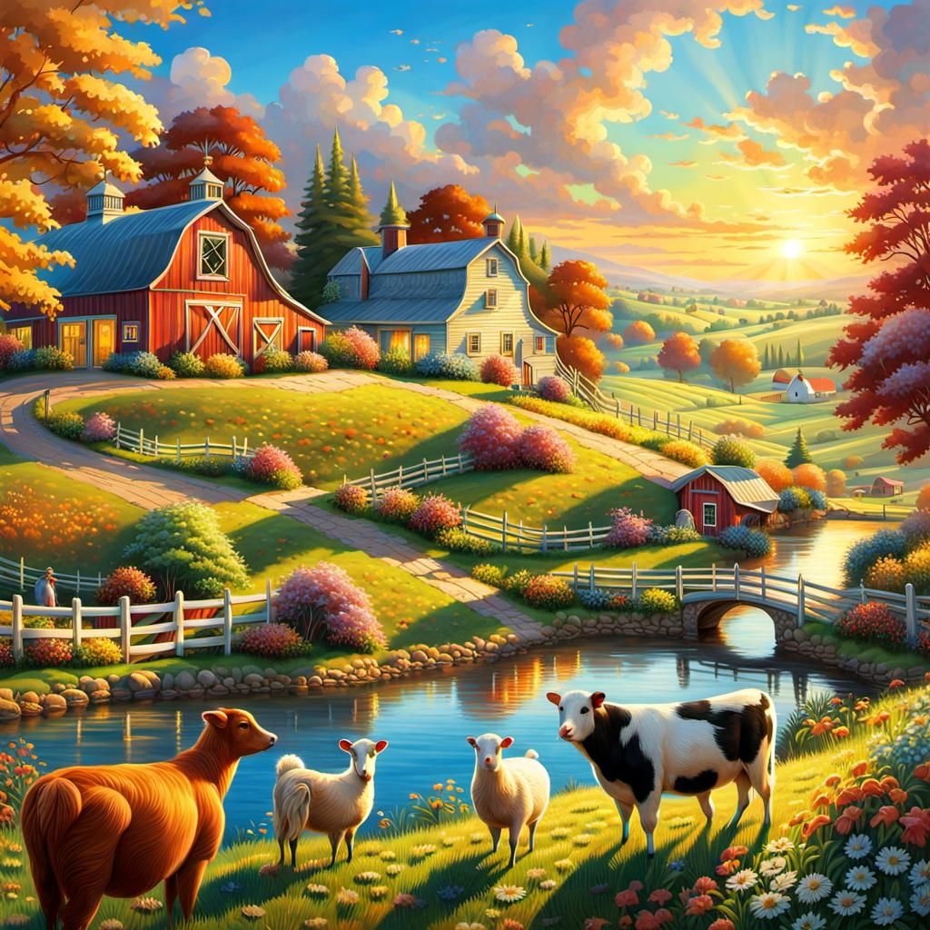 farm animals beautiful farm landscape Inspired by Thomas kin...