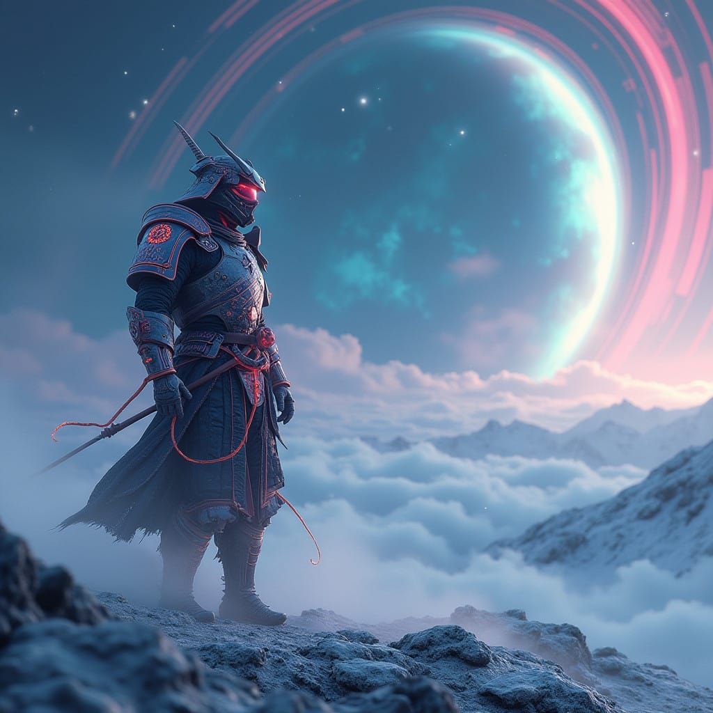 Cyberpunk Samurai on Saturn Rings