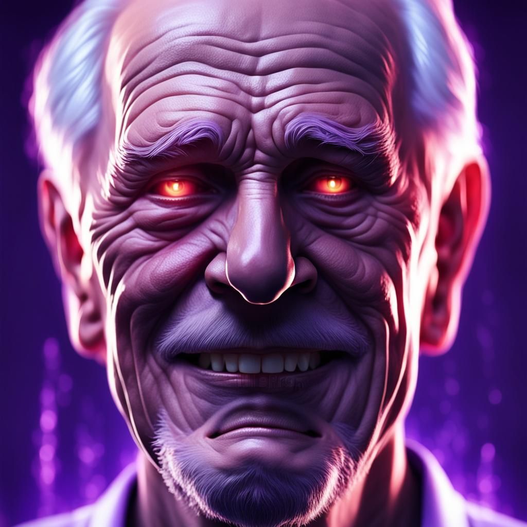 Evil Grin: Hyperrealistic Portrait in Purple Light