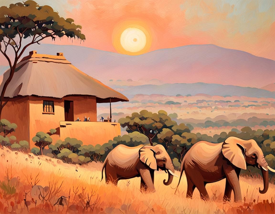 Bushveld Cottage in Fauvist Style with African Wildlife