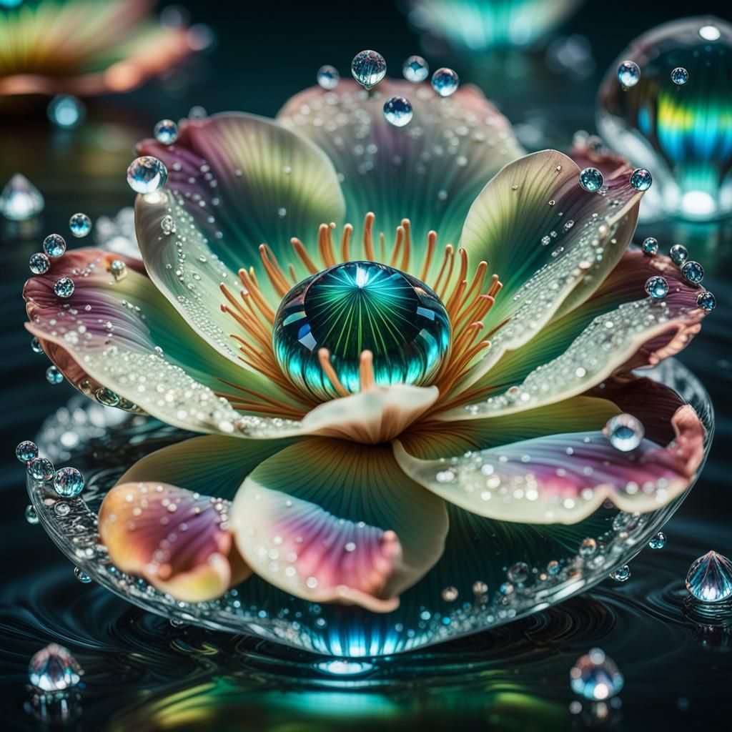 Bioluminescent Diamond Water Droplet with Aurora Borealis