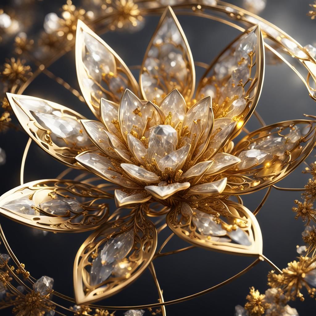 Gold and White Crystal Flower in Matte Painting Style