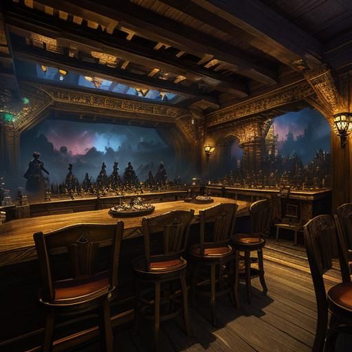 Fantasy Tavern Scene with Diverse Patrons