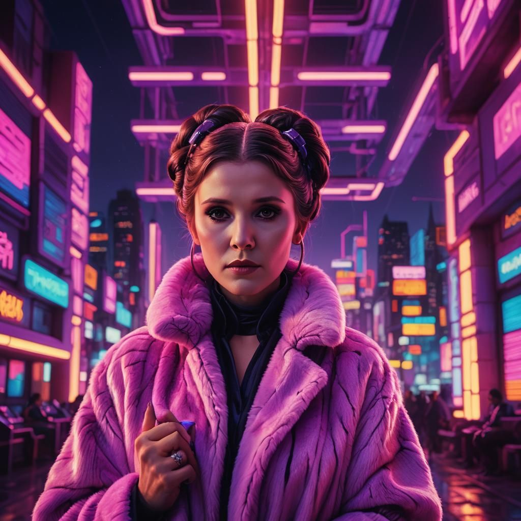 Princess Leia in Synthwave Neon Retro Cityscape