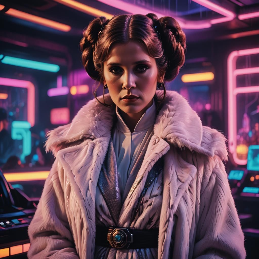 Princess Leia in Synthwave Retrowave Nightclub