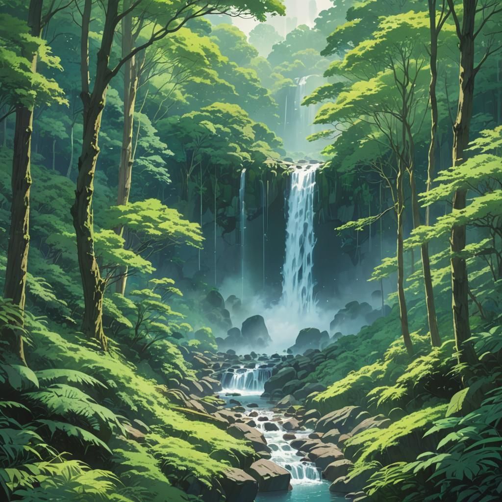 Serene Anime Forest Glade in Soft Pastel Hues