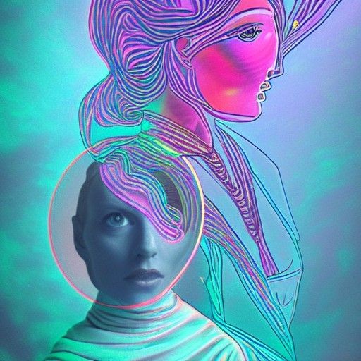Woman Trapped in Time: Holographic Astral Illustration