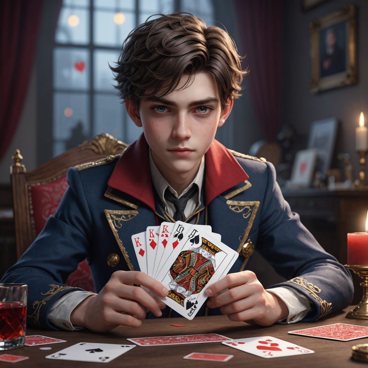 Anime Boy Rising From Jack of Hearts Card