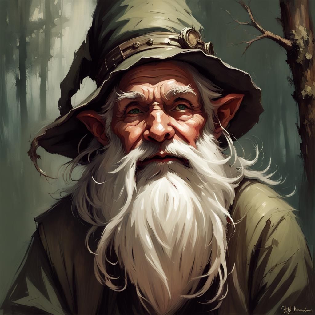 Fantasy Gnome Sorcerer Portrait in Dark Fantasy Style