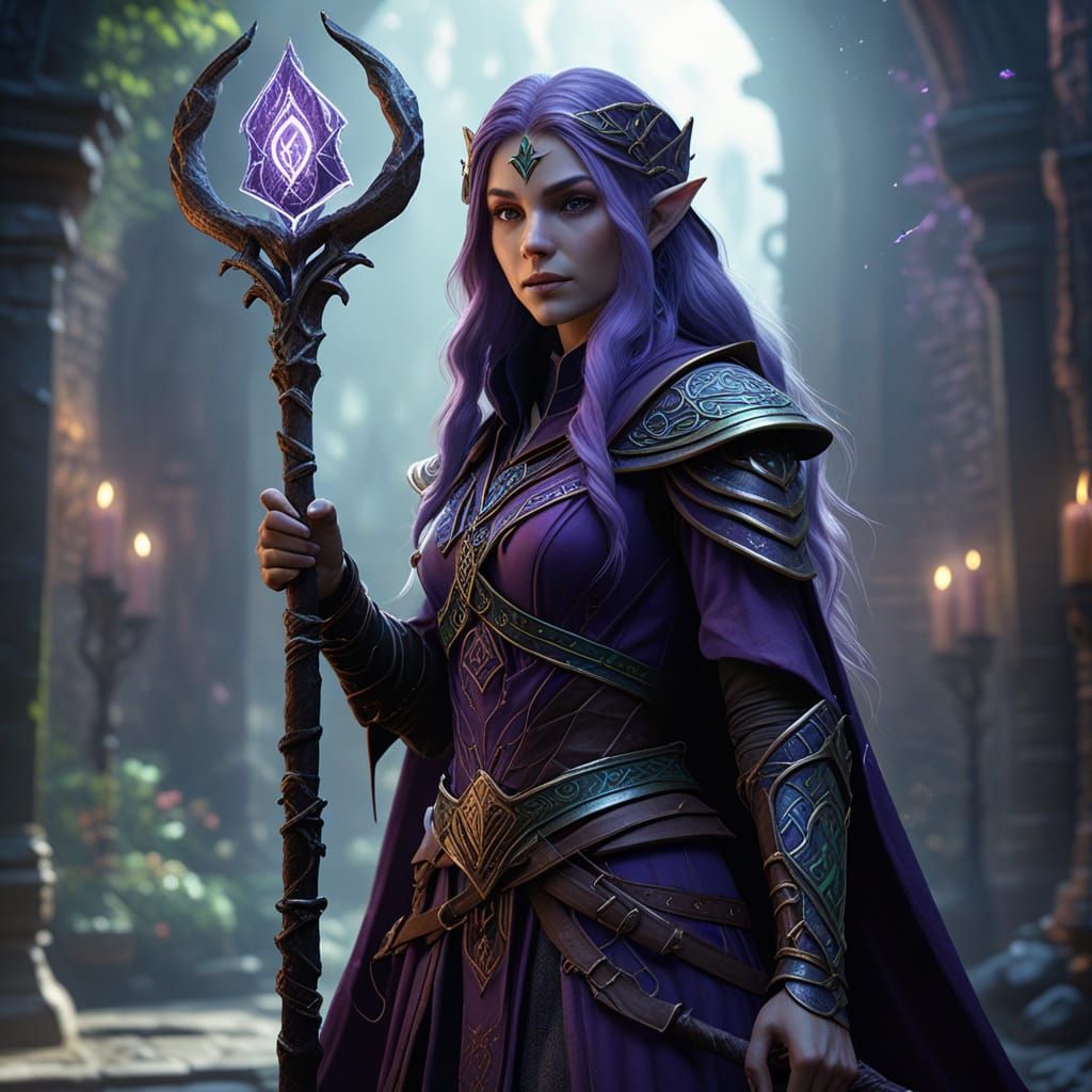 Medieval Elf Wizard Casting Spell in Matte Painting Style