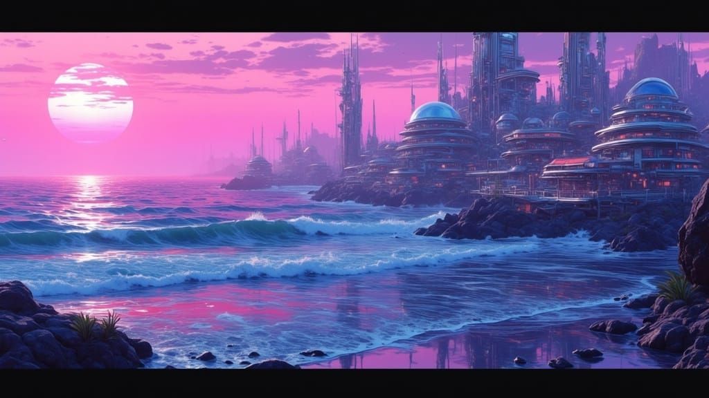 Neon Dreams on the Futuristic Coast