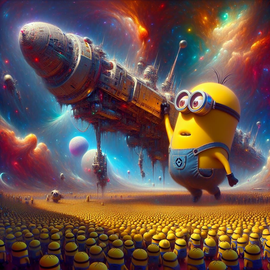 Minions Lift a Futuristic Spaceship in Epic Digital Matte Pa...