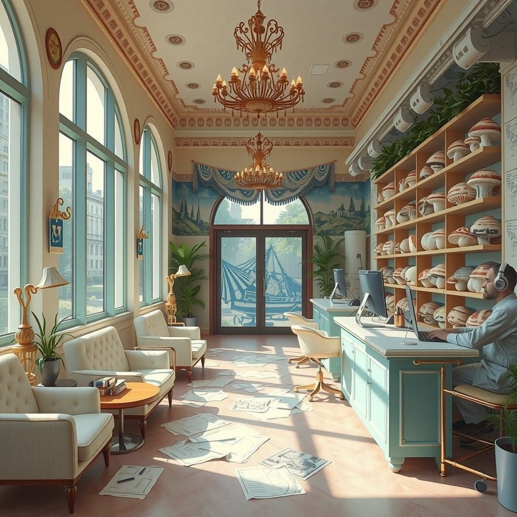 Bureaucratic Landscape with Mushroom Flag and Hyperrealistic...