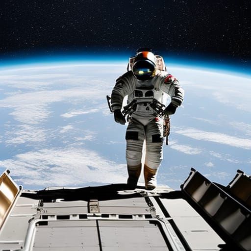 Astronaut Gazing at Planet from Space Station