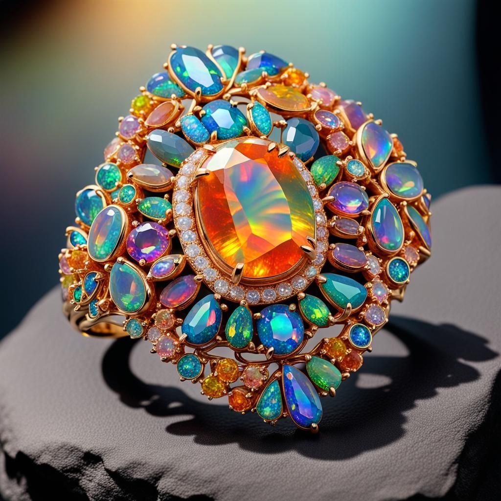 Iridescent Fire Opal Gemstone Masterpiece