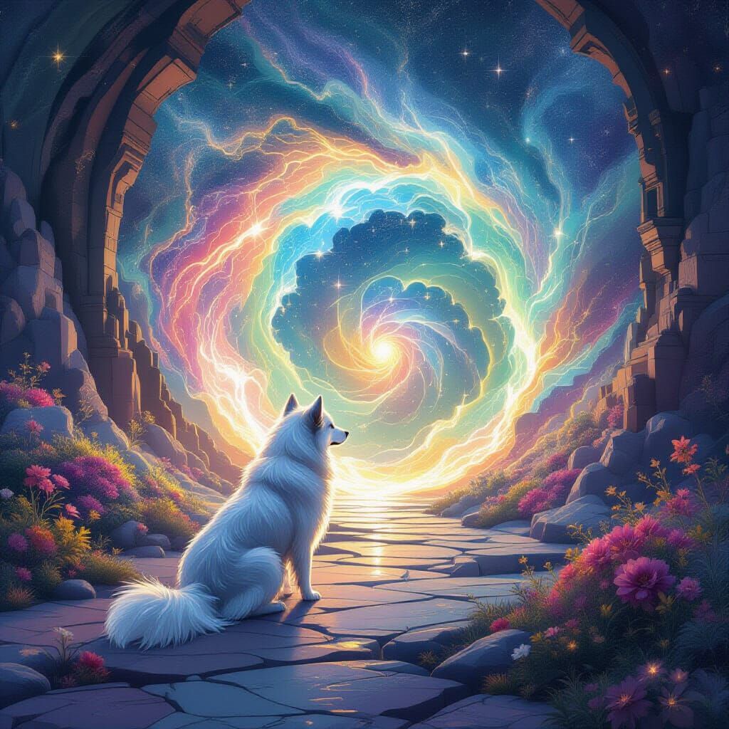 Ethereal Starlight Dog Guards Cosmic Portal