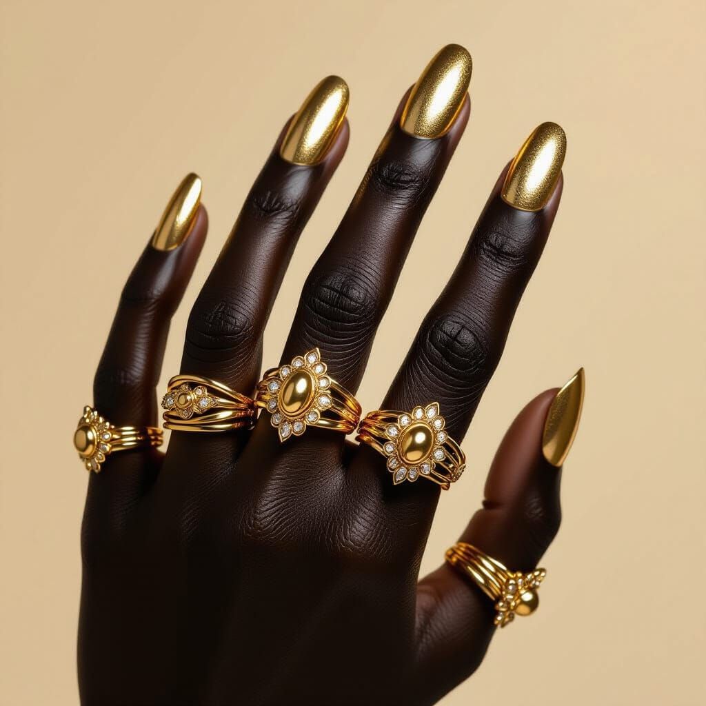 Elegant Ebony Hand with Gold Rings and Polish