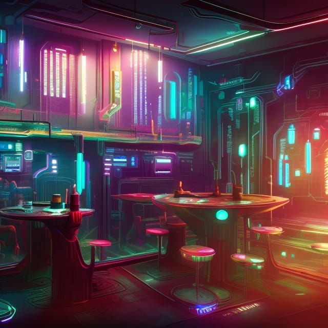 Cyberpunk Cafe: Detailed Matte Painting in 2050