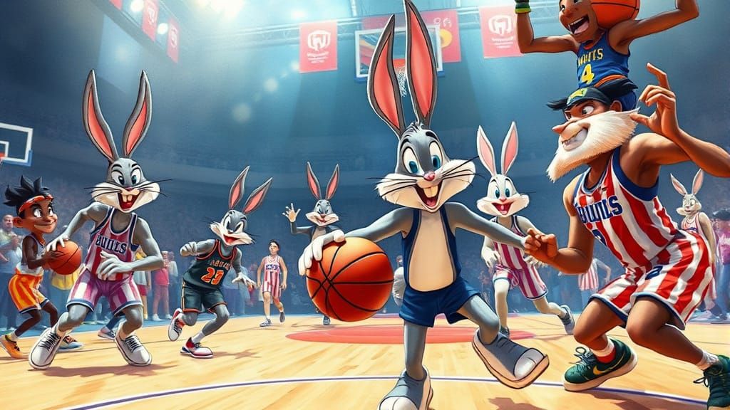 Looney Tunes vs. Harlem Globetrotters in 3D Watercolor