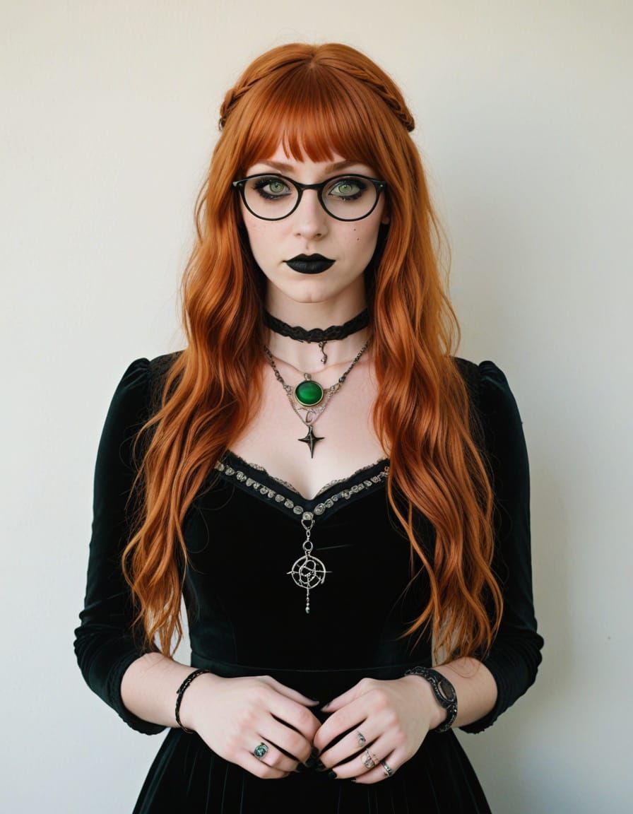 Cute Goth Witch with Ginger Hair and Pagan Style