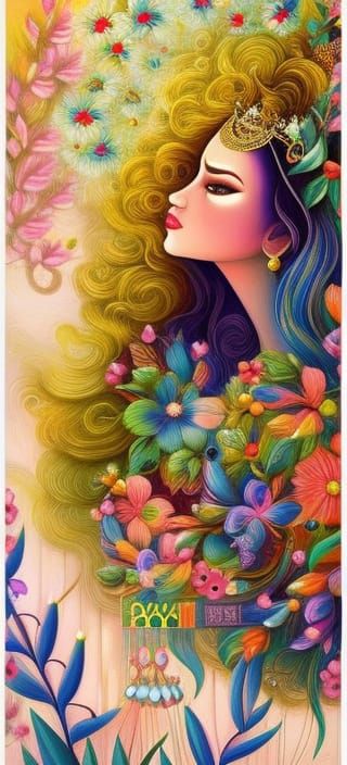 Flower Fairy with Bird: Surreal Digital Painting