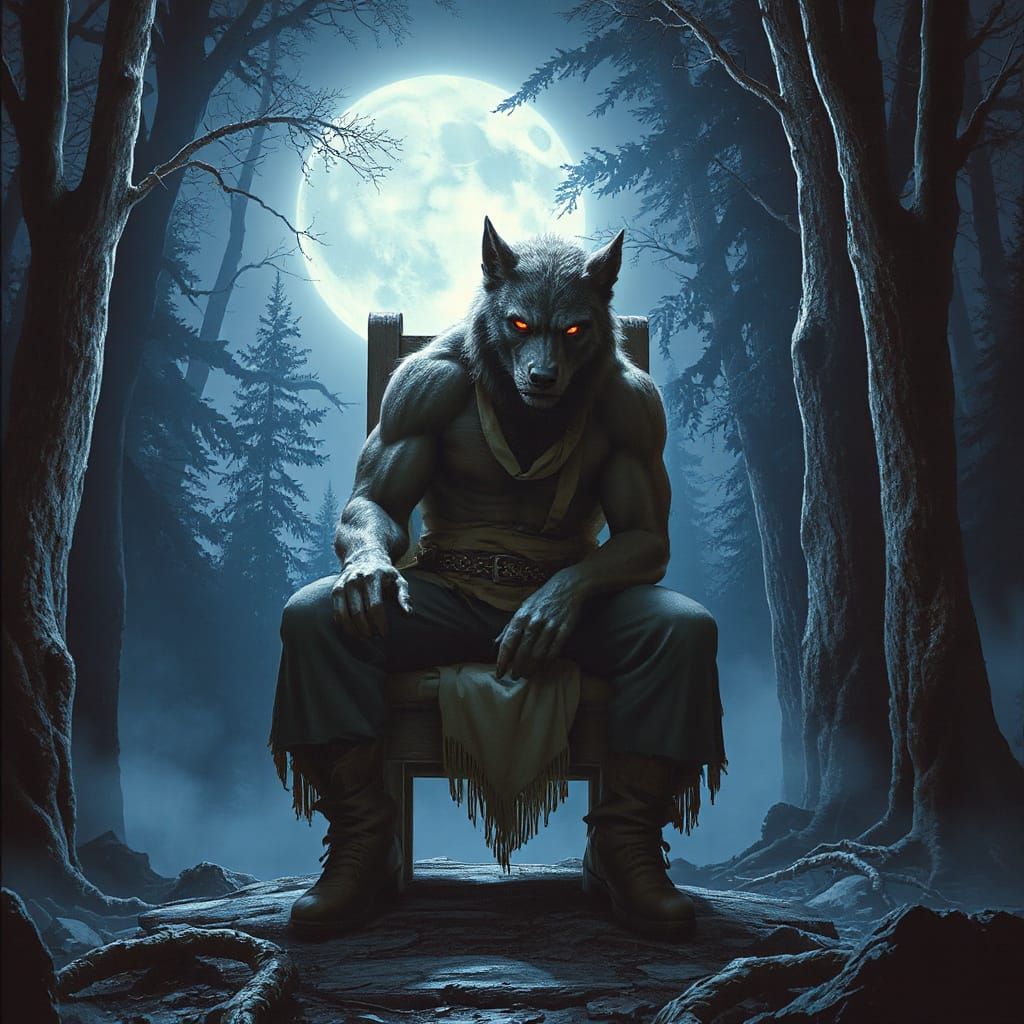 Werewolf in Mystical Forest, Dark Fantasy Art