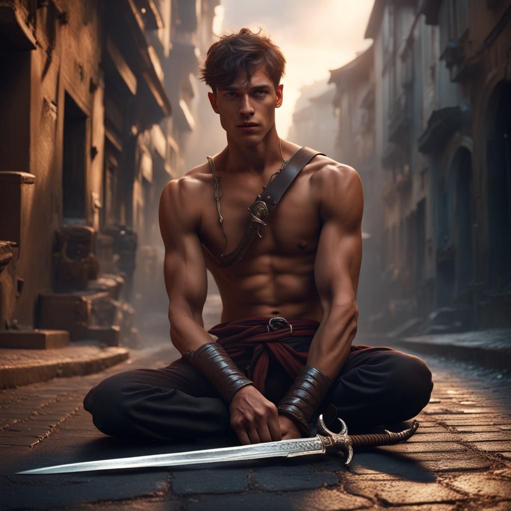 Sword Swallower: Detailed Matte Painting of a Man