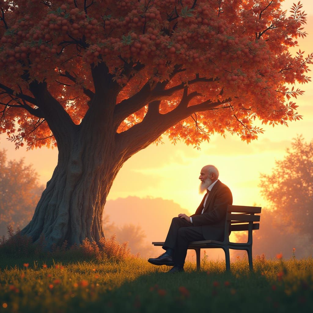 Heavenly Garden Sunset: Grandfather and Apple Tree