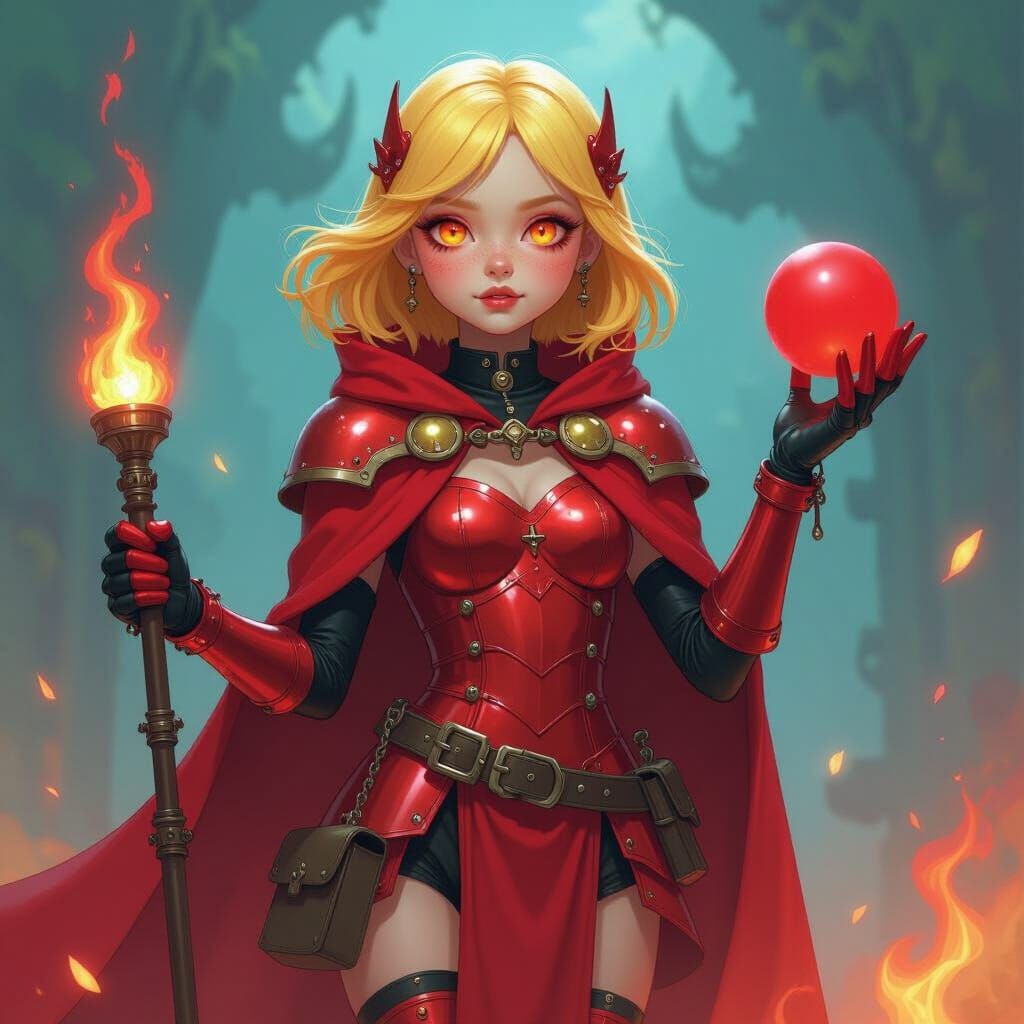 Red-Skinned Girl in Dreamlike World, Inspired by Loish