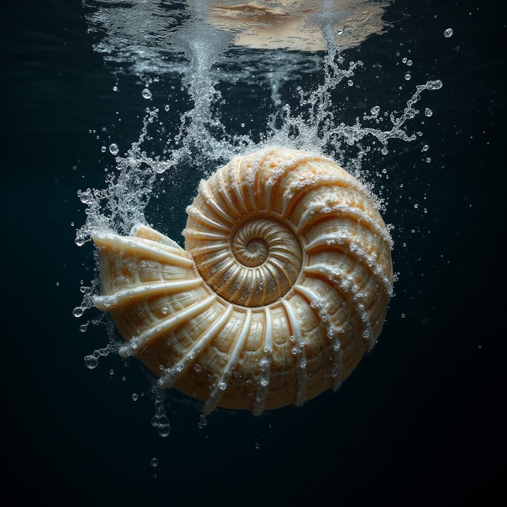Surreal Nautilus Shell Falls into Deep Water in a Stunning F...