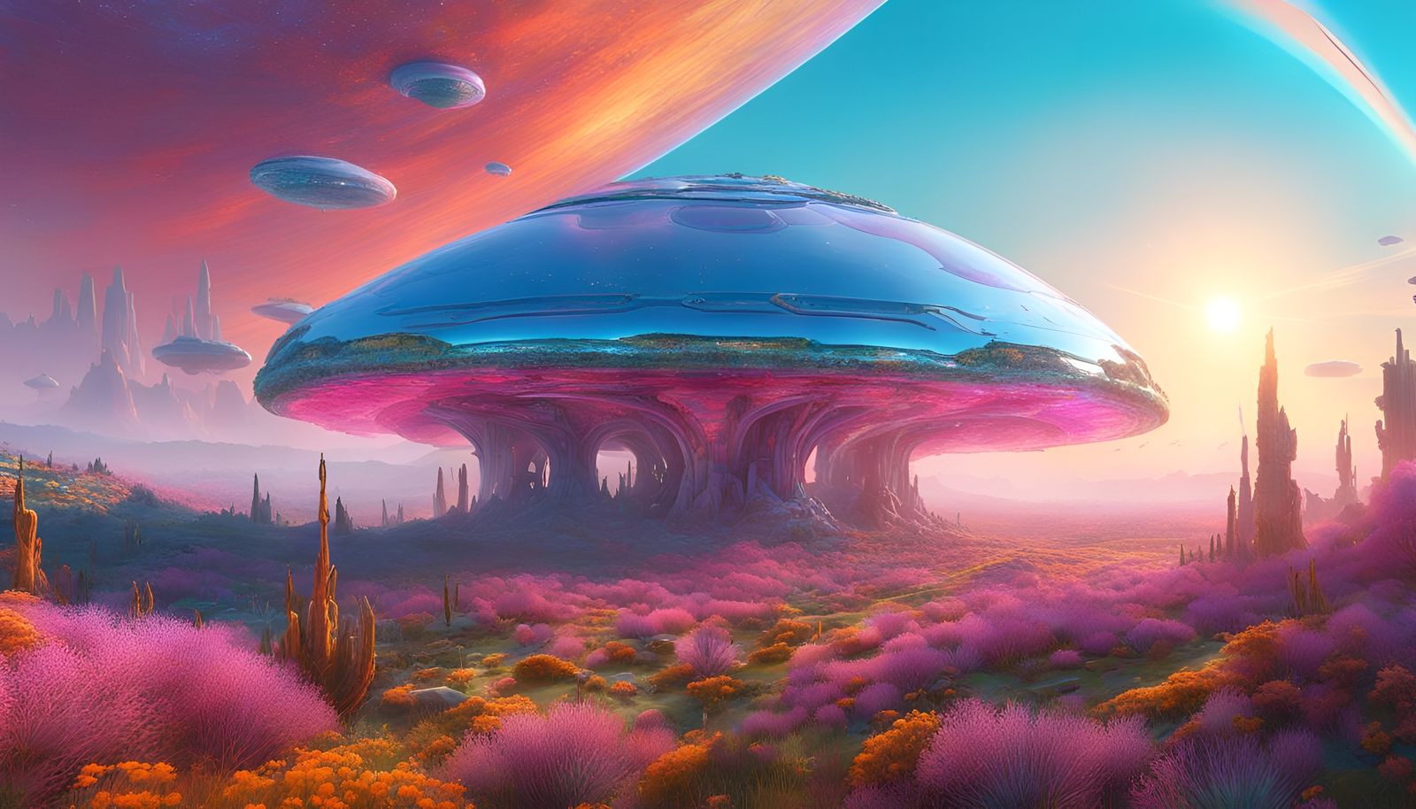 Futuristic Biopunk Landscape in Opalescent Haze