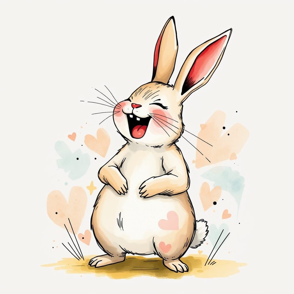 Laughing Rabbit in Watercolor Style