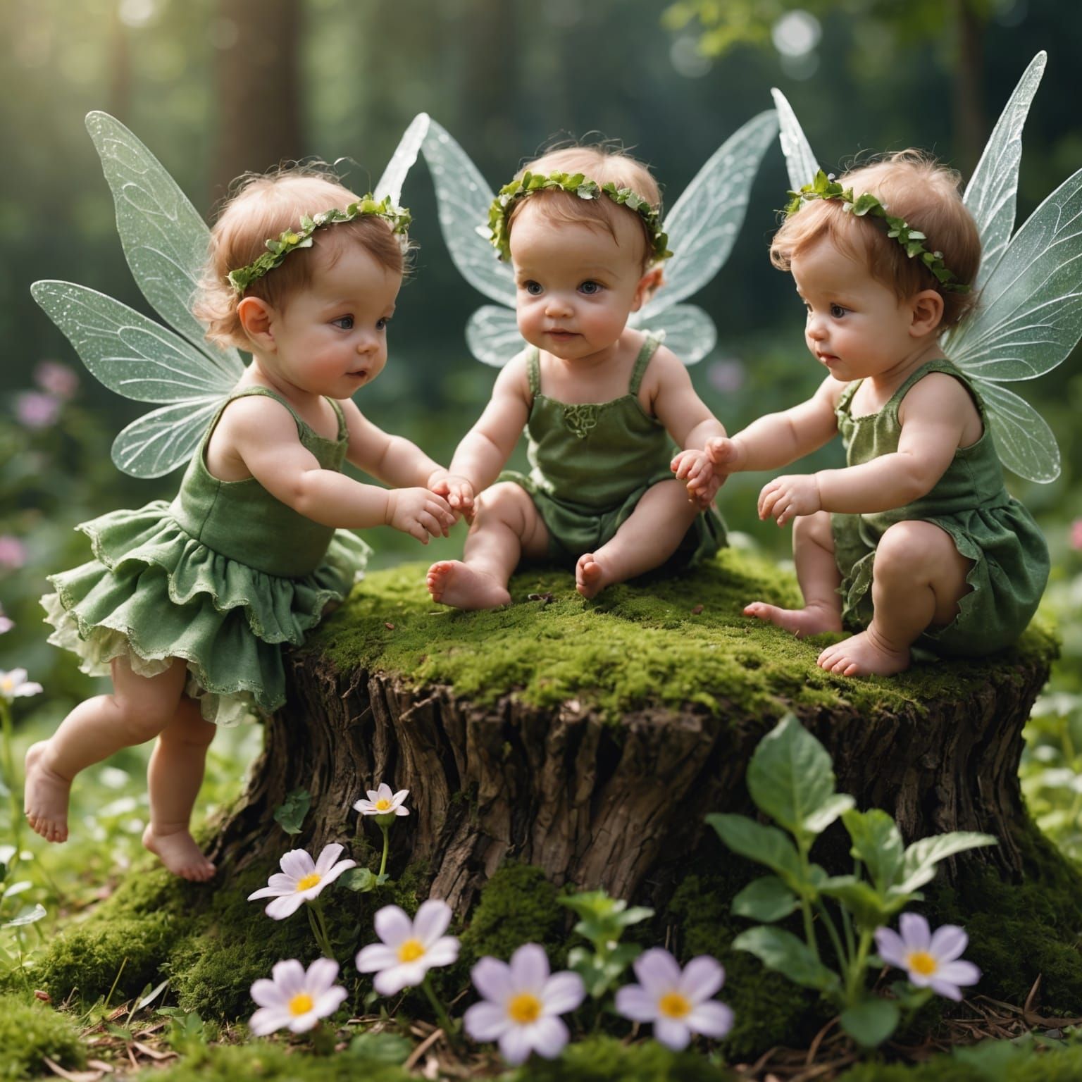 Whimsical Fairy Babies Playing Together
