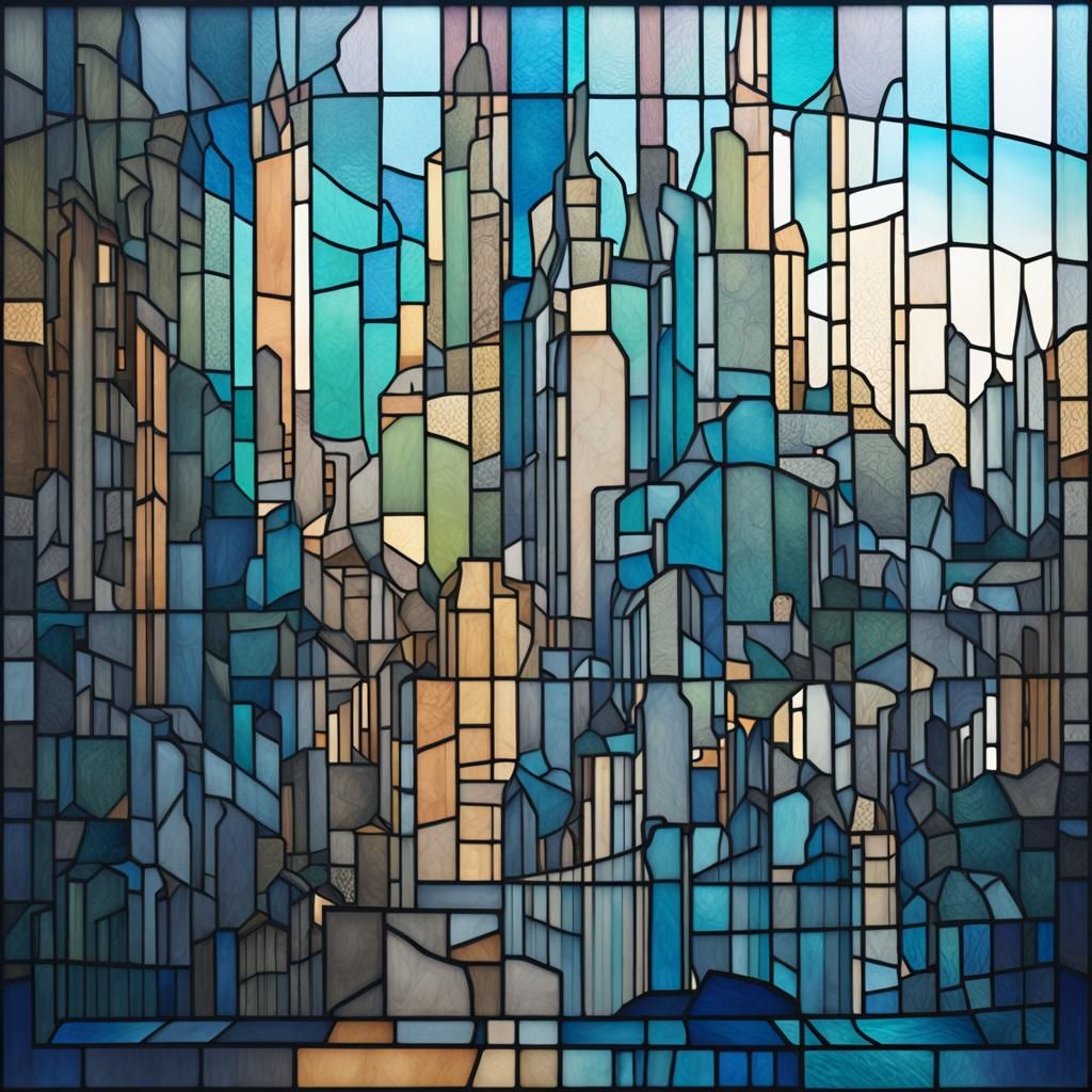 Blue Ombre Stained Glass City in Labyrinth