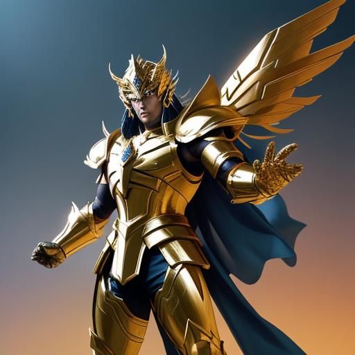 Heroic Pegasus Seiya in Metallic Comic Style