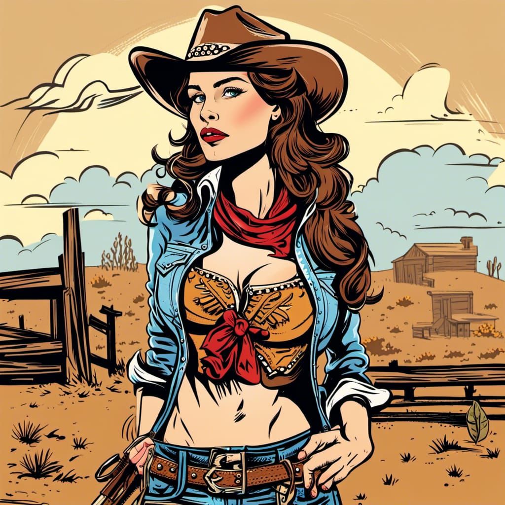 Cowgirl in Comics Style Illustration